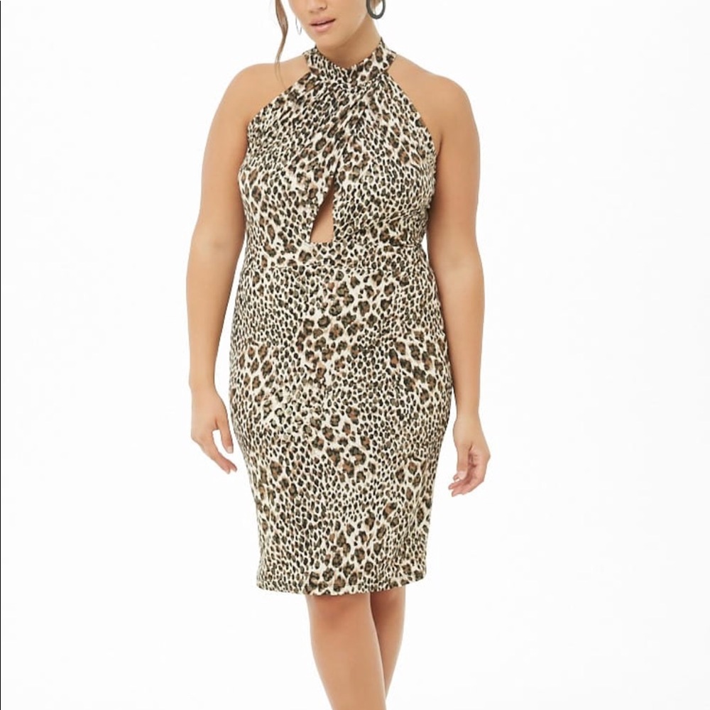 Forever 21 Plus metallic leopard cutout dress NWOT